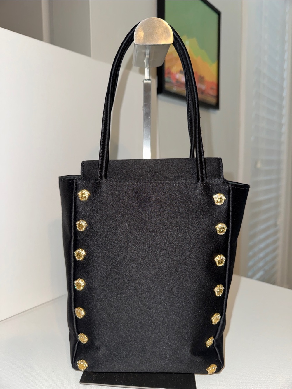 Gianni Versace Crystal Medusa Black Satin Bag